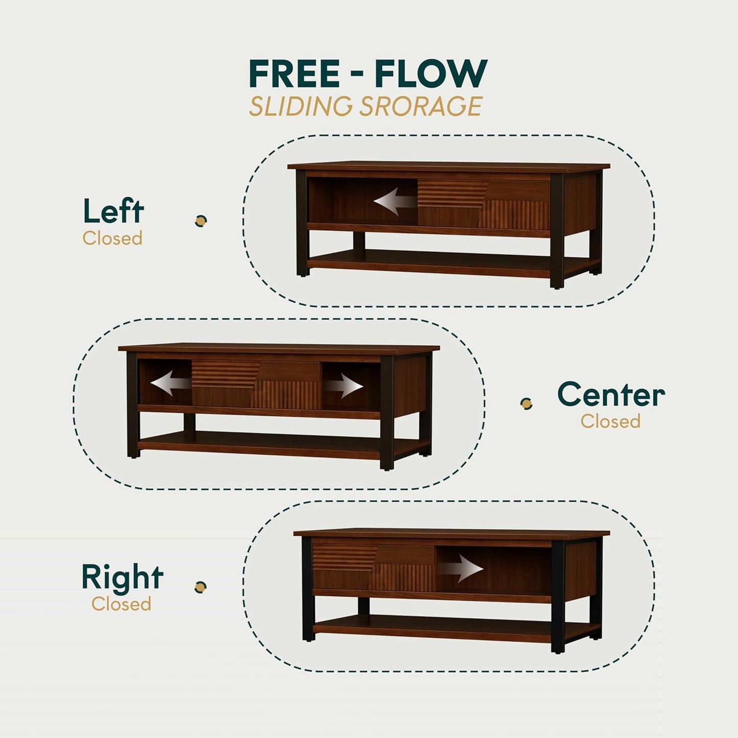 Bme Trapeze Coffee Table for Living Room – Modern Wooden Center Table with Storage, Metal Legs, Large Walnut Coffee Table for Stylish Living Room Furniture Setup