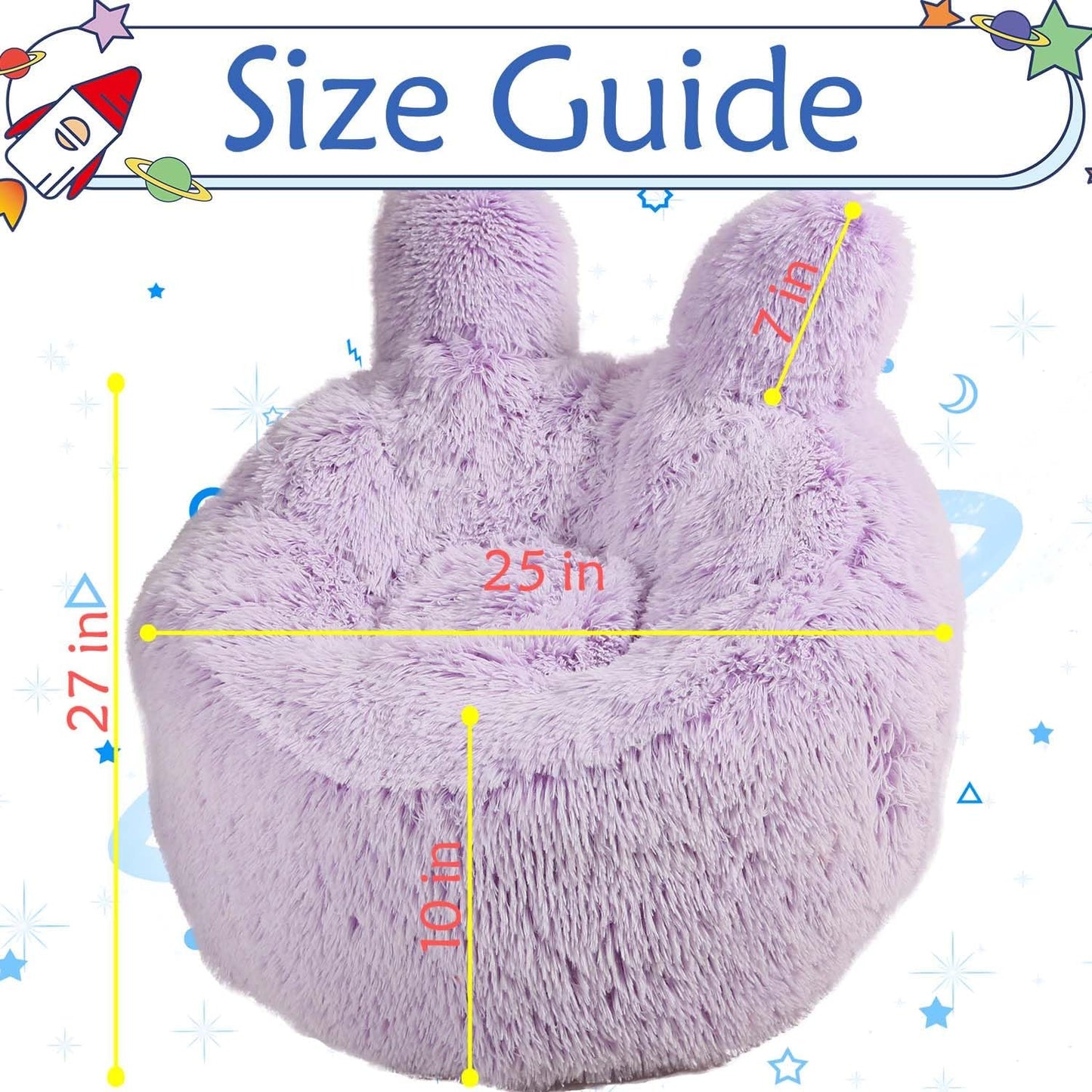 Bean Bag Chair for Kids with Plush Faux Fur Cover, 2.5FT Memory Foam Filled Bean Bag for Teens & Kids, Lazy Sofa for Living Room/Bedroom/Dorm, Rabbit-Ears Design