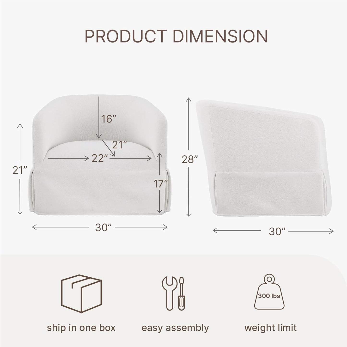 Swivel Accent Chair, 360 Degree Performance Fabric Armchair Modern Barrel Chairs Armchair for Living Room Bedroom Home and Office,Cream White