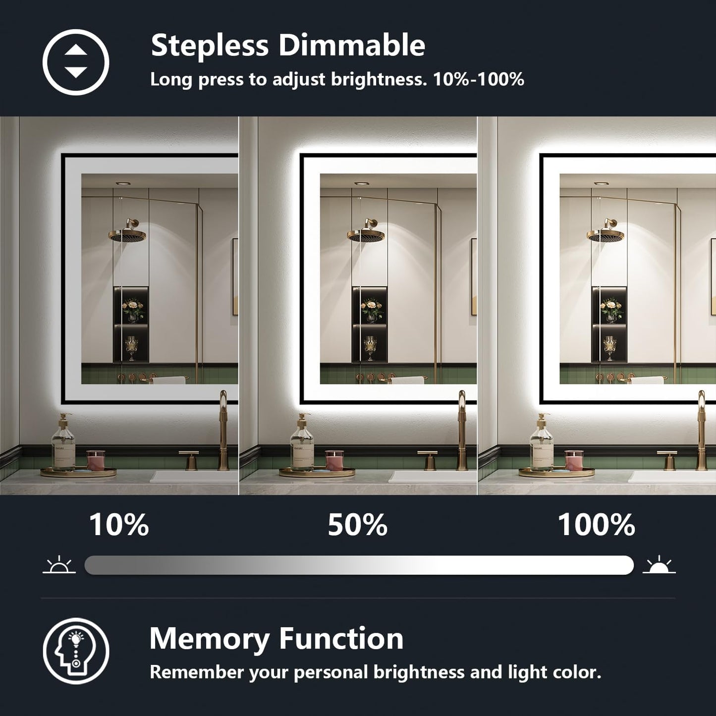 28x32 Inch LED Bathroom Mirror with Lights (Front Lit and Backlit) Black Framed Lighted Vanity Mirror for Bathroom Wall Dimmable Anti-Fog Memory Tempered Glass Horizontal/Vertical