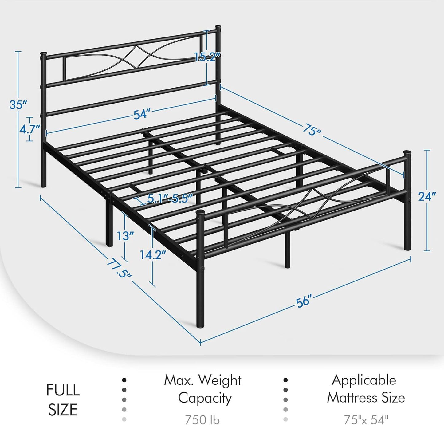 Yaheetech Metal Full Size Bed Frame, Platform Bed Frame, Mattress Foundation with Curved Design Headboard & Footboard, NO Box Spring Needed, Heavy-Duty Support, Easy Assembly, Full, Black