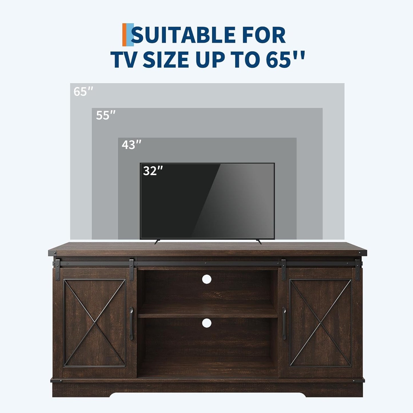 GAOMON Farmhouse 59" TV Stand Up to 65 Inches, Mid Century Modern TV Entertainment Center with Storage Cabinets & Open Shelves, Wood TV Cabinet for Living Room, Brown