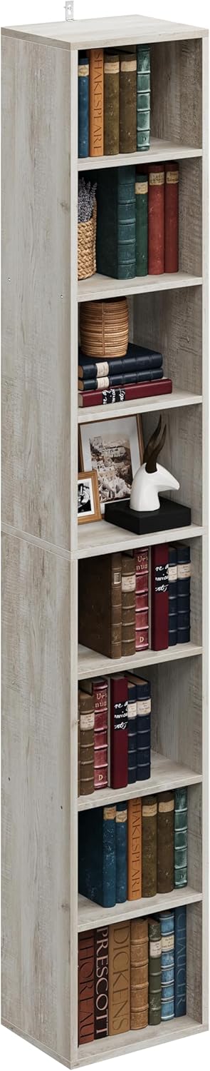 IRONCK Tall Narrow Bookshelf 8 Tiers, Compact Corner Bookcase, Easy to Match for Living Room, Office, Study, Bedroom