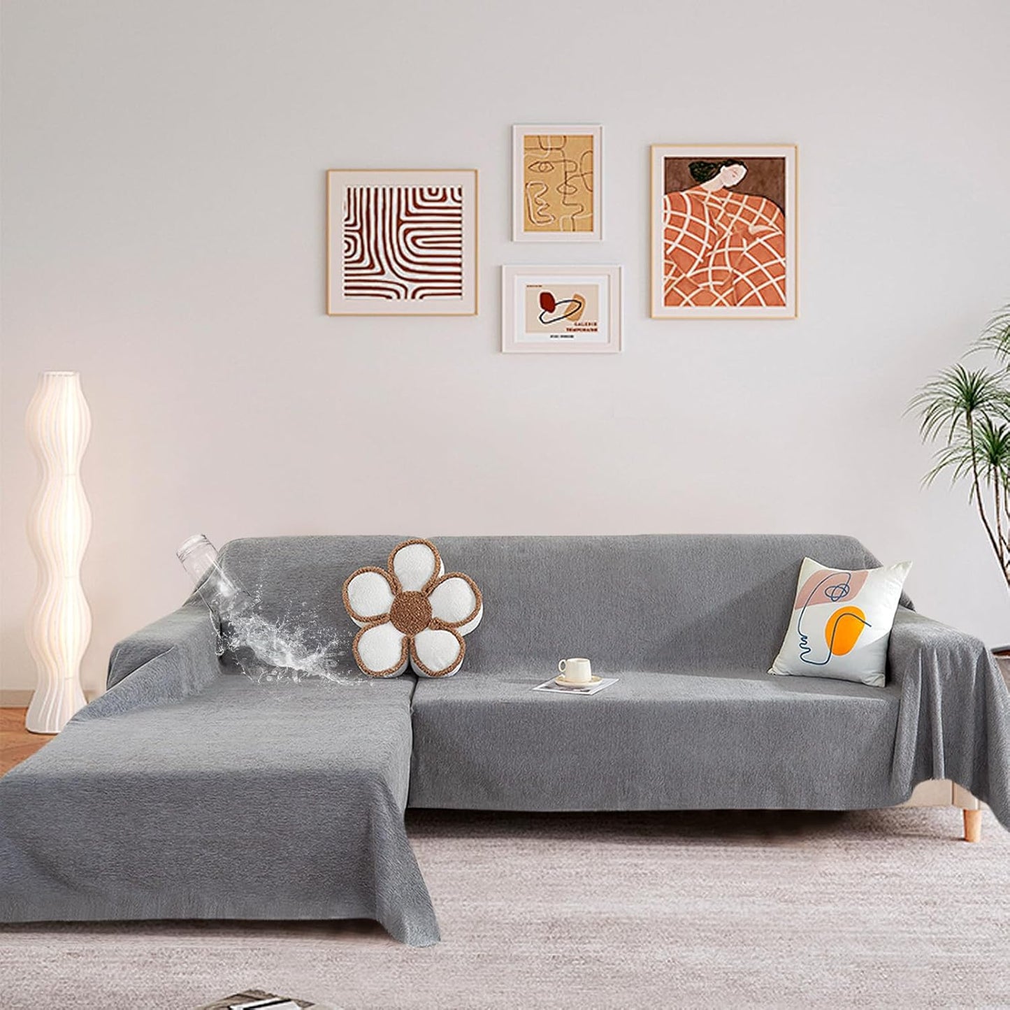 STACYPIK Thick Waterproof Grey Sofa Cover Couch Cover, Anti Slip Loveseat Covers for 2 Cushion Couch, Anti-Cat Scratch Couch Protector Sofa Slipcover, Multi-Use Leakproof Furniture Protector-71X102IIN