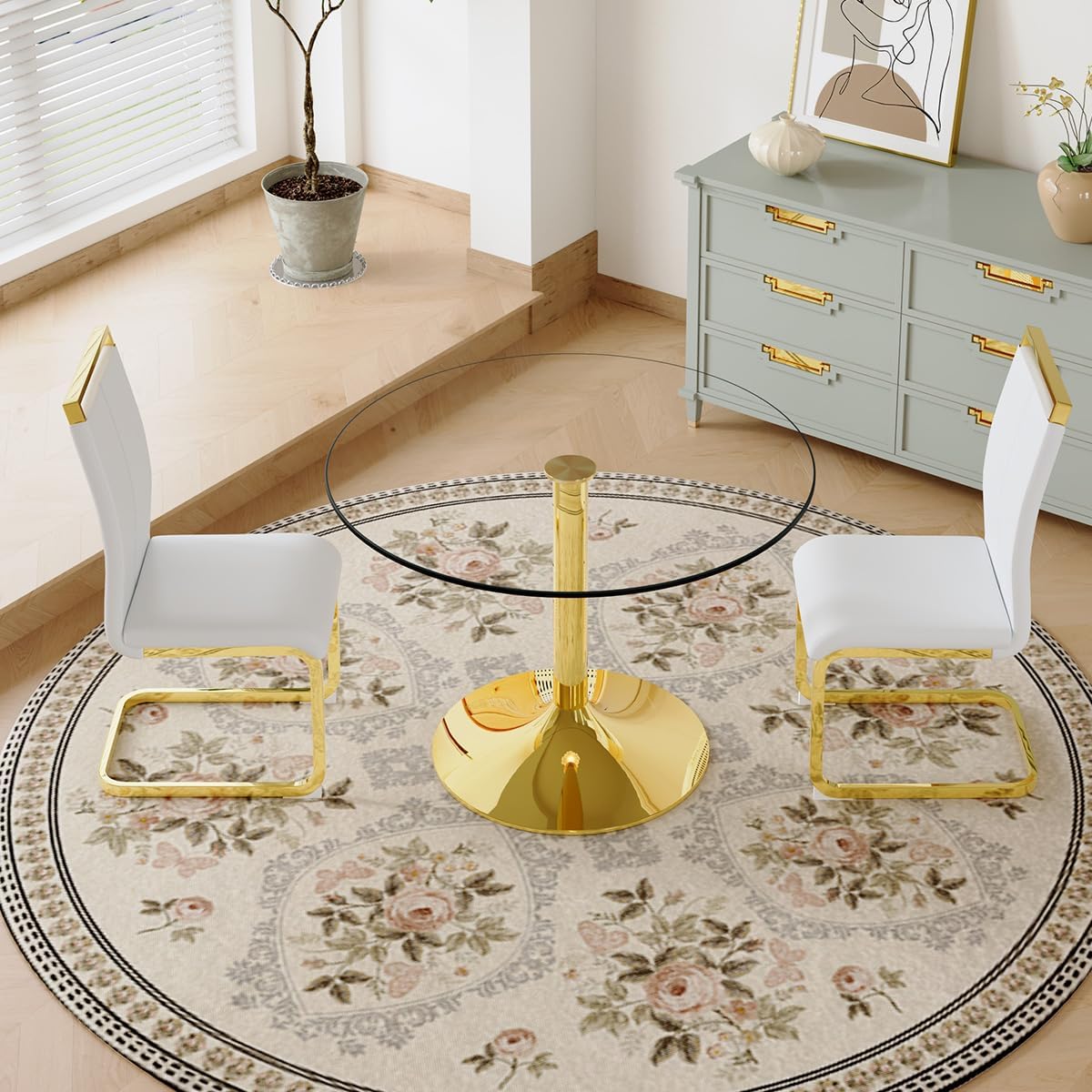 Dining Chairs Set of 2, Faux Leather Dining Chairs with Plated Chrome Metal Frame, Modern Kitchen Chairs Set with Padded Seat High Back for Dining Room, Kitchen Room, Living Room.