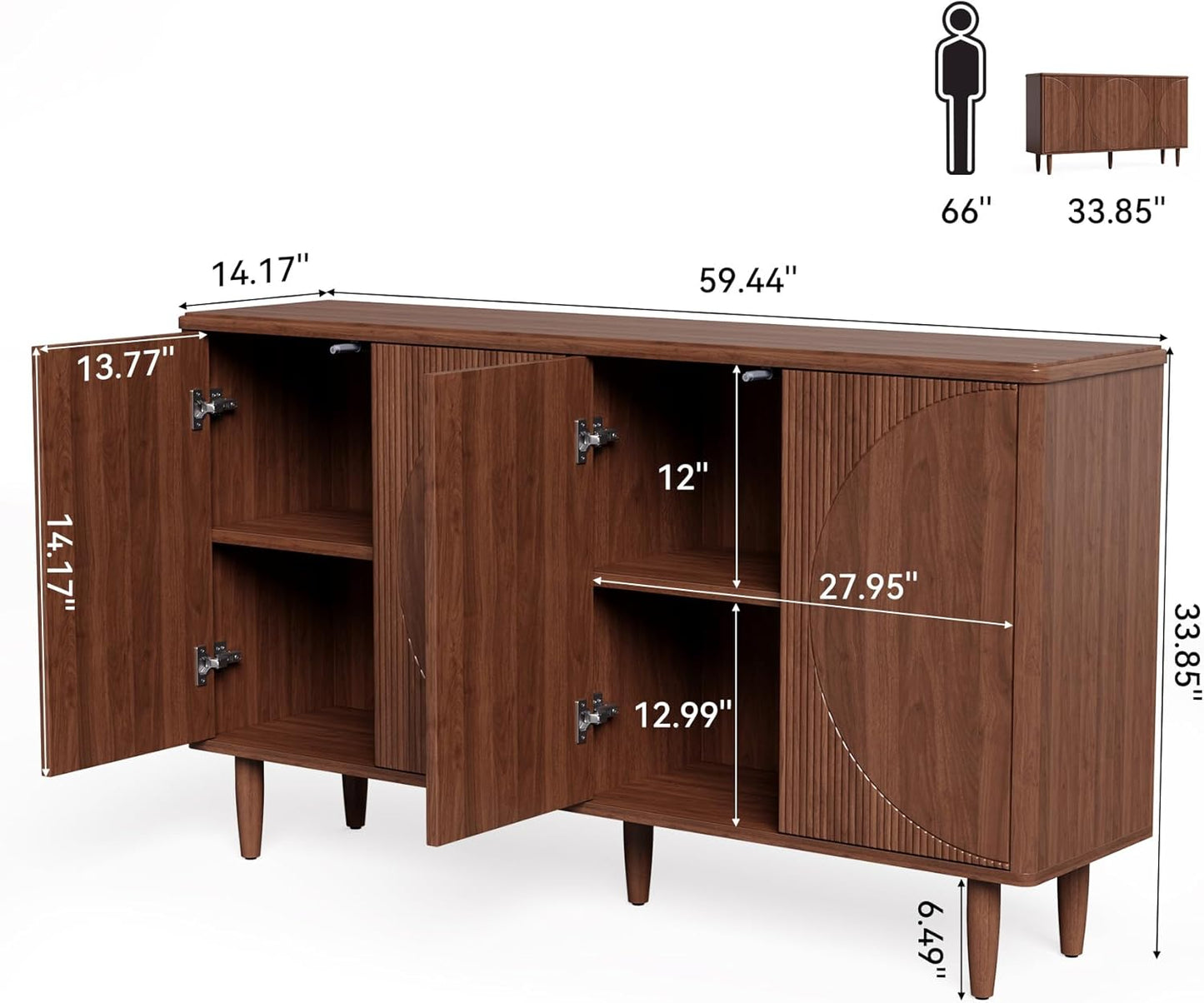 LITTLE TREE 59-Inch Buffet Cabinet Sideboard with Storage, Modern Sideboard Buffet Table with Doors for Living Room, Dining Room (Walnut)