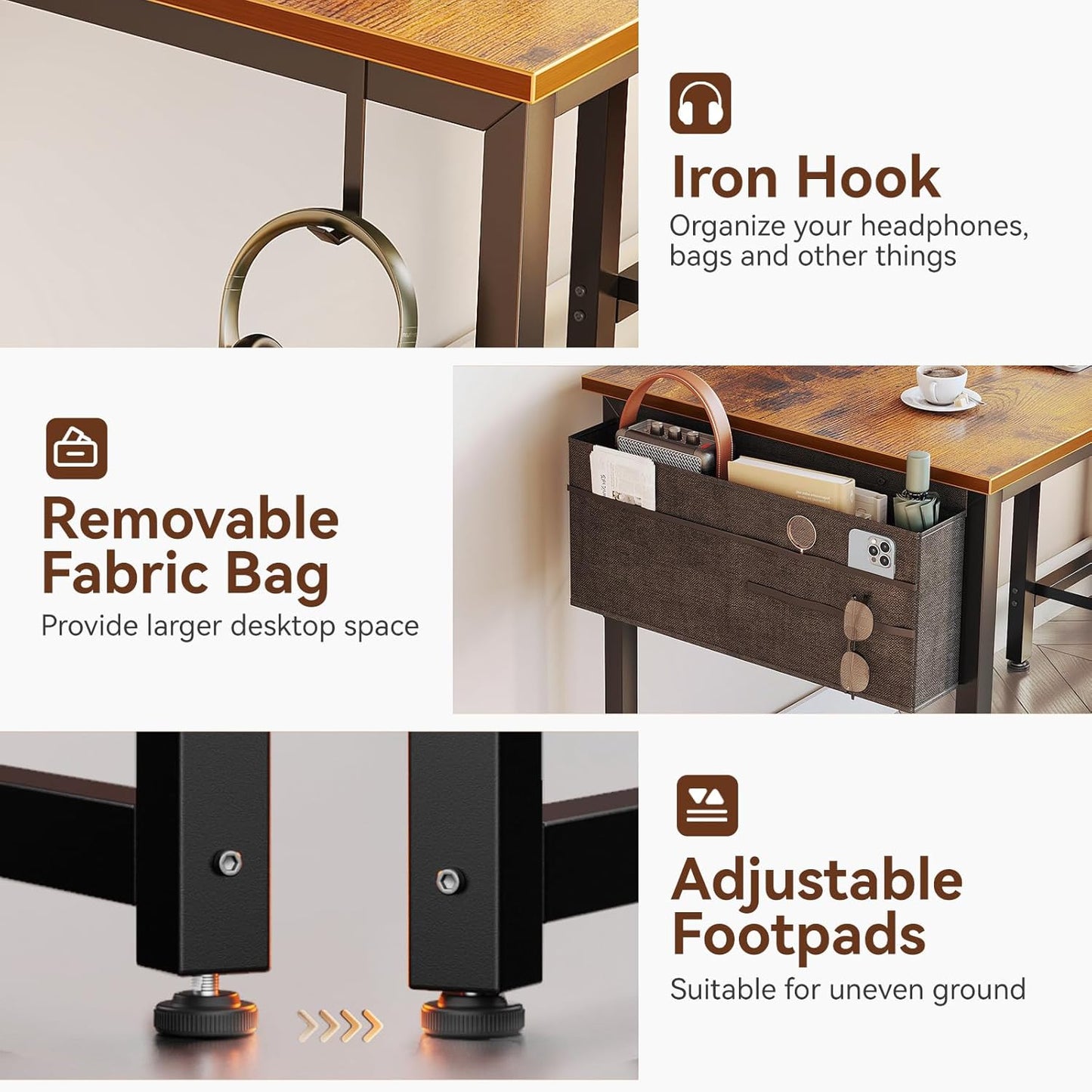 Casaottima 40-Inch Small Desk with 4 Fabric Drawers, Compact Study Desk for Students and Kids, Space-Saving Work Table for Bedroom or Small Spaces, Vintage