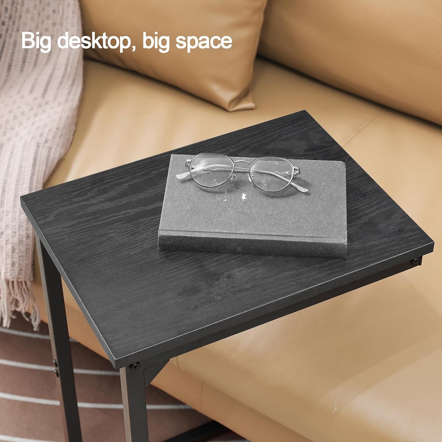 AMHANCIBLE C Shaped End Table, Couch Tables That Slide Under, TV Tray Snack Table for Sofa, Small Side Table for Couch, Small Space, Living Room, Black HET02CBK-1