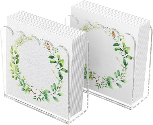 Acrylic Cocktail Napkin Holder, 2 Pack Clear Scalloped Napkin Dispenser for Table,Kitchen, Bar&Bathroom–Stylish Freestanding Napkin Holder for Restaurant, Dinner, Guest Towel Organization (5x5in)