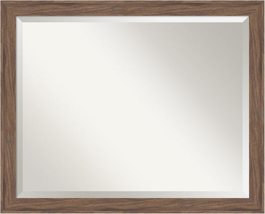 Amanti Art Brown Wall Mirror 25x31 Pia Medium Brown Narrow Rectangle Bathroom Mirror for Wall Decor Living Room, Large Casual Frame, Hangs Horizonally and Vertically, Bathroom Decor, Beveled Edge