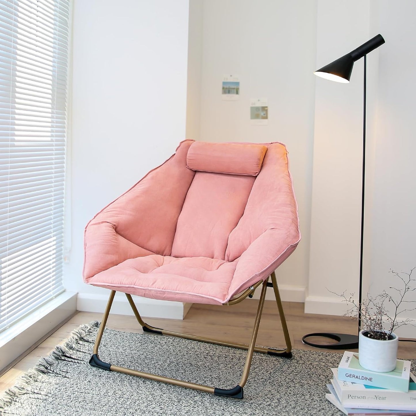 Hexagon Foldable Living Room Chair, Saucer Chair for Adults, Comfy Bedroom Lounge Chair, Moon Chair, Lazy Folding Chair for Dorm Rooms(Chair-Pink)