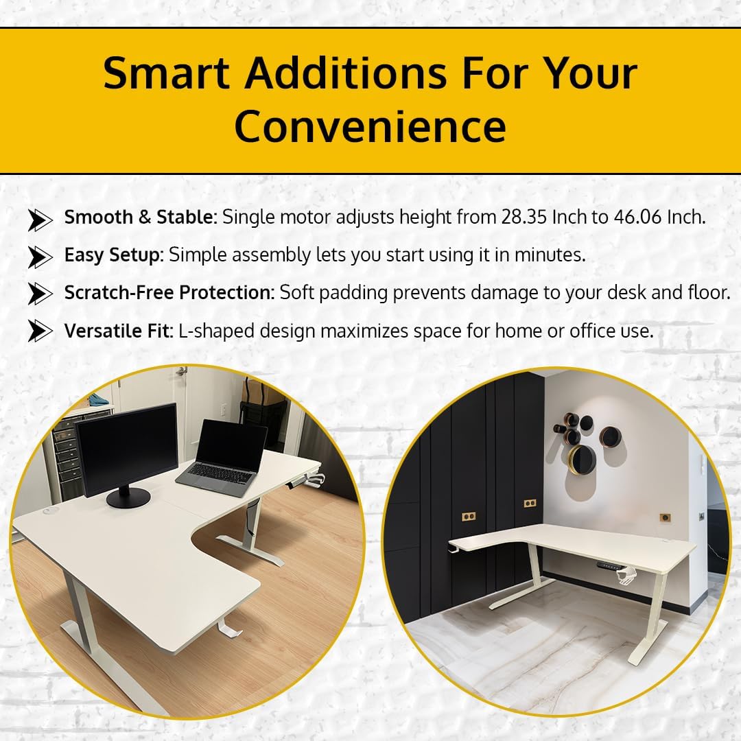 63 x 24 Inch Electric Standing Desk L Shaped Corner Height Adjustable Ergonomic Workstation Computer Desk (Left Corner, White Top and Frame)