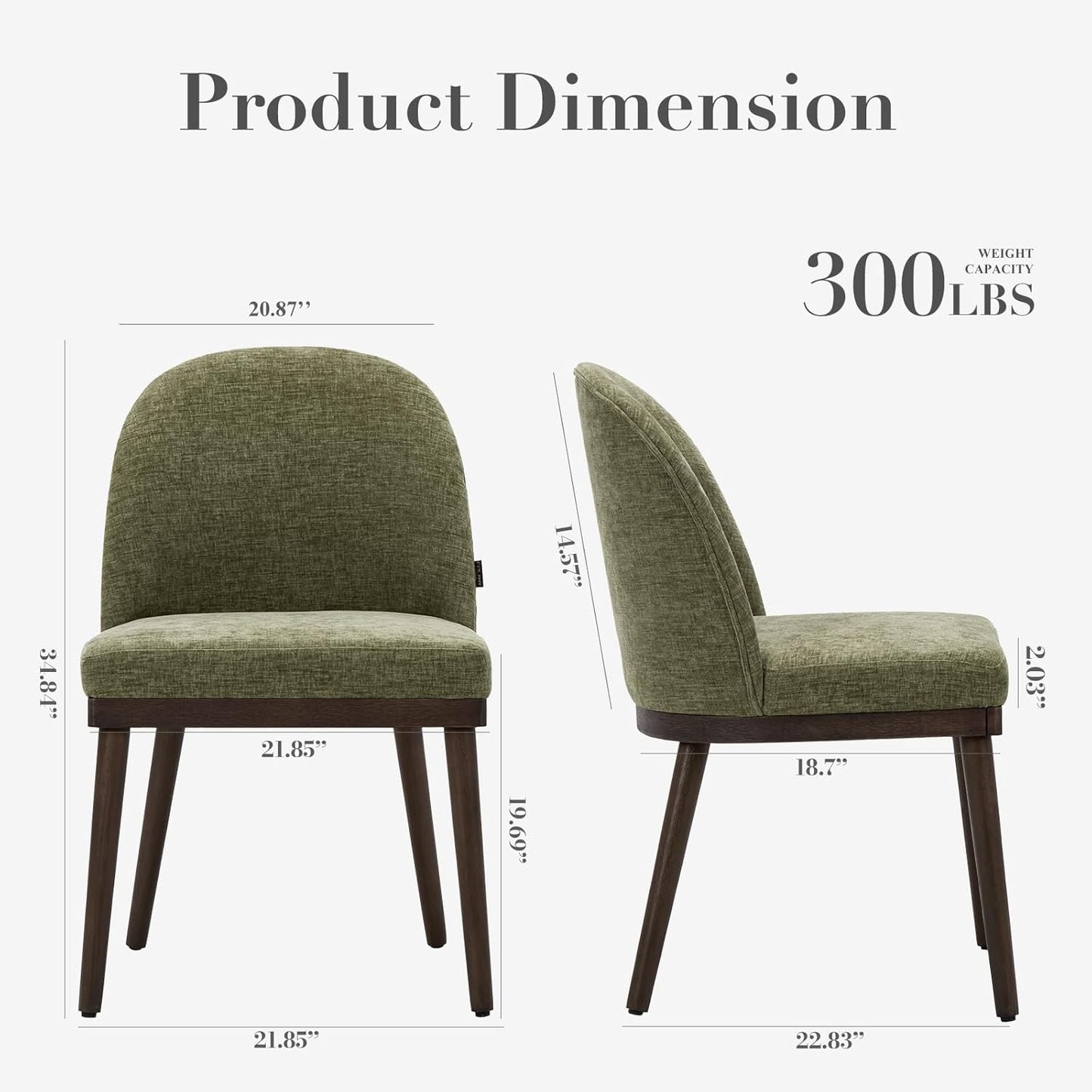 COLAMY Upholstered Dining Chairs Set of 2, Large Dining Room Kitchen Chairs with High Back and Deep Seat, Modern Fabric Dinner Chairs with Wood Legs, Green