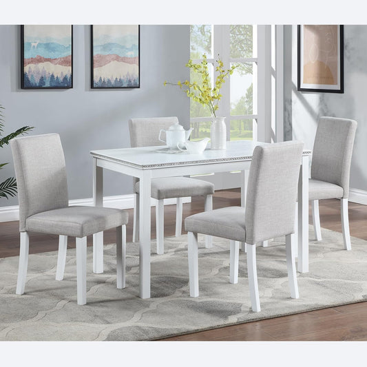 Ball & Cast 5 Piece Dining Table Set,Kitchen Table Set for 4 W/ 45.5" Rectangular Wooden Dining Table,Living Room Furniture W/ 4 Upholstered Chairs,for Dining Room,Kitchen,White