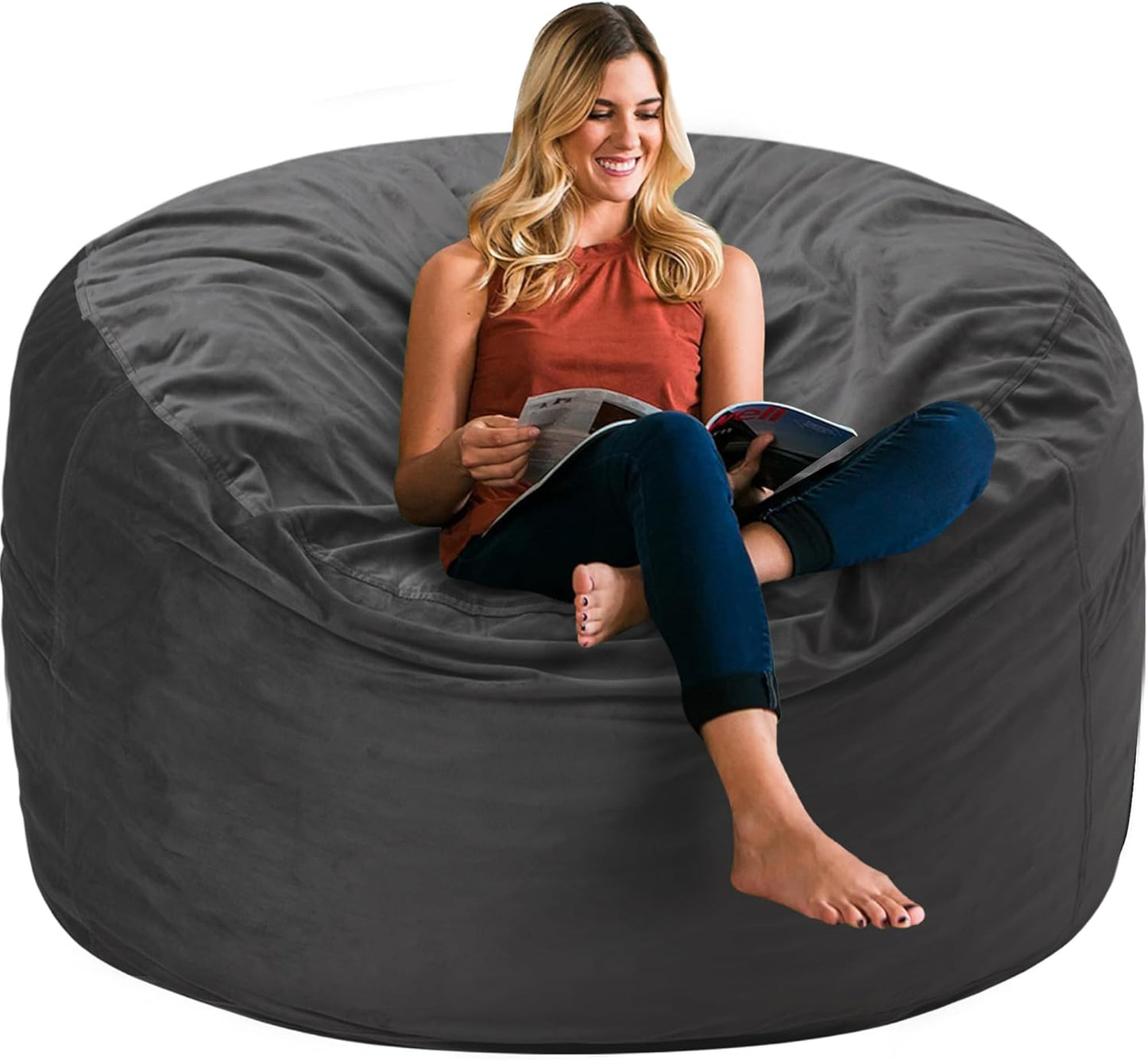 HABUTWAY Bean Bag Chair 3Ft Luxurious Velvet Ultra Soft Fur with High Rebound Memory Foam Bean Bag Chairs for Adults Plush Lazy Sofa with Fluffy Removable Sponge 3' (Grey)
