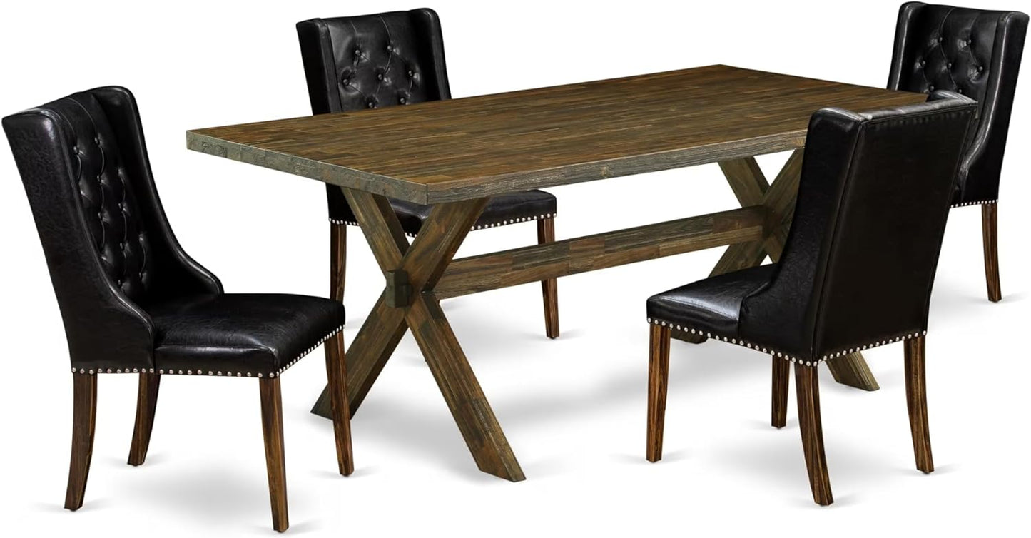 East West Furniture X777FO749-5 5 Piece Dining Set Includes a Rectangle Dining Room Table with X-Legs and 4 Black Faux Leather Upholstered Parson Chairs, 40x72 Inch, Multi-Color