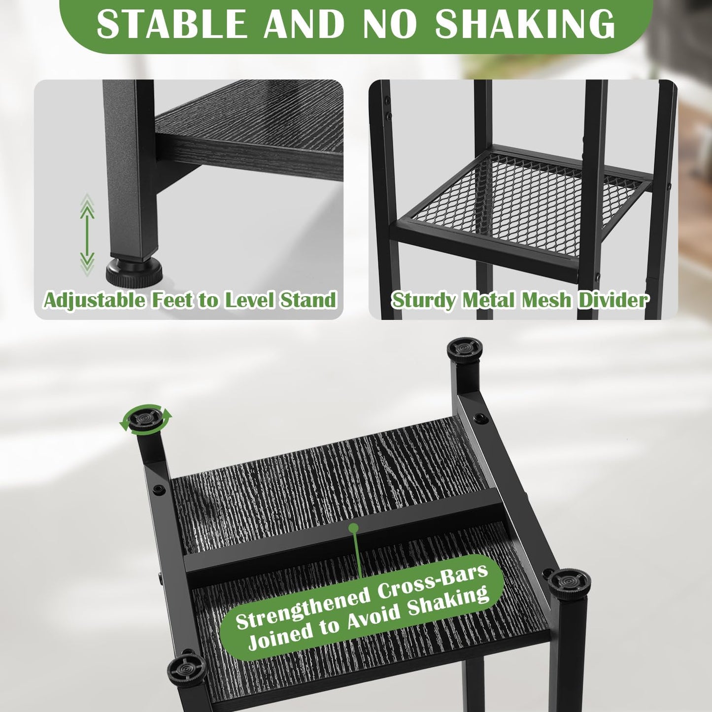 Extra Tall Plant Stand Indoor,40 Inch Plant Stands,3 Tier Metal Plant Stand with Heavy Duty Wood and Metal Mesh Shelf,Black