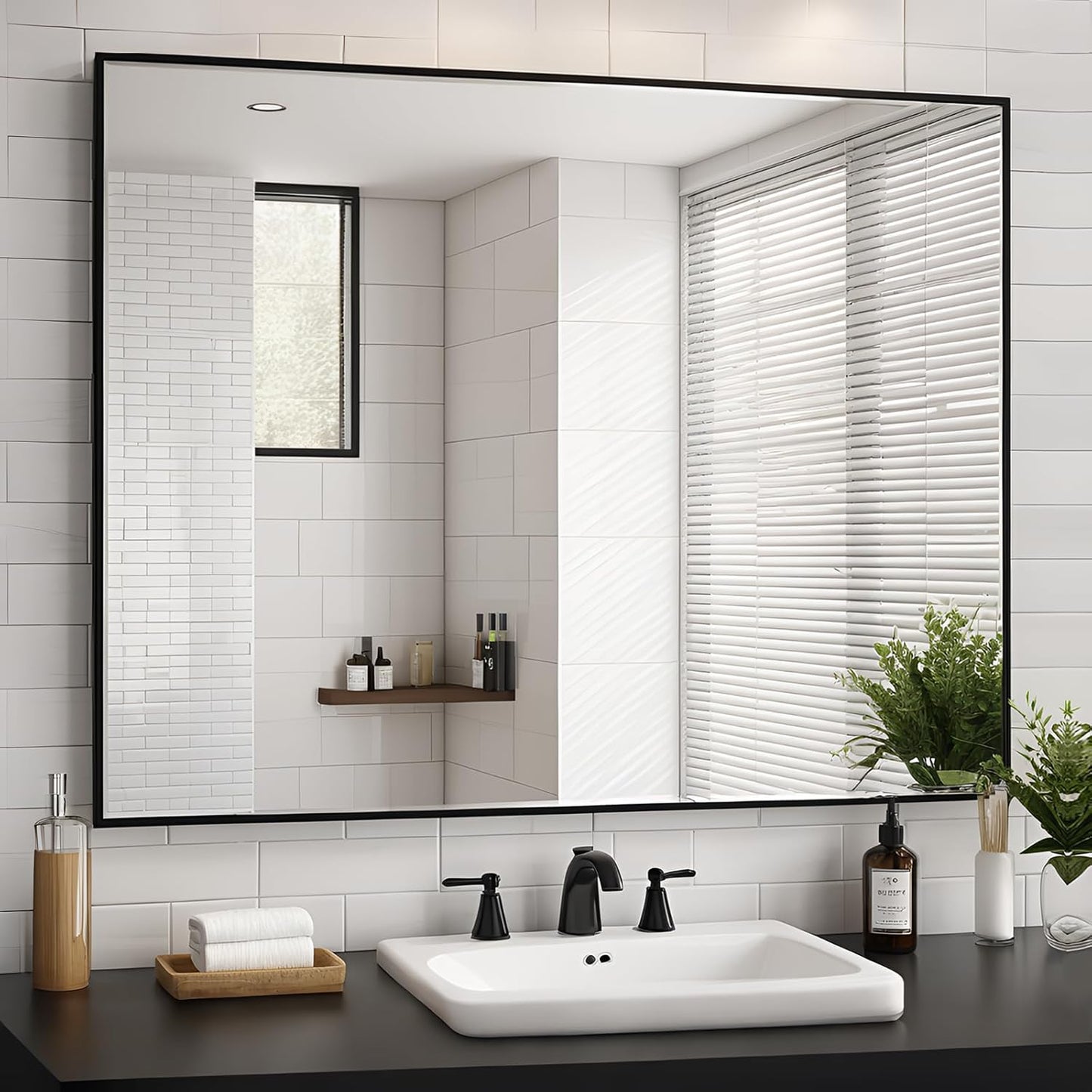 Black Bathroom Mirror 30x40, Rectangle Wall Mirror 30 x 40 inch, Metal Frame Mirror 40x30, Large Vanity Mirror 30 by 40, Modern Wall Mounted Mirrors, Hung in Horizontal or Vertical