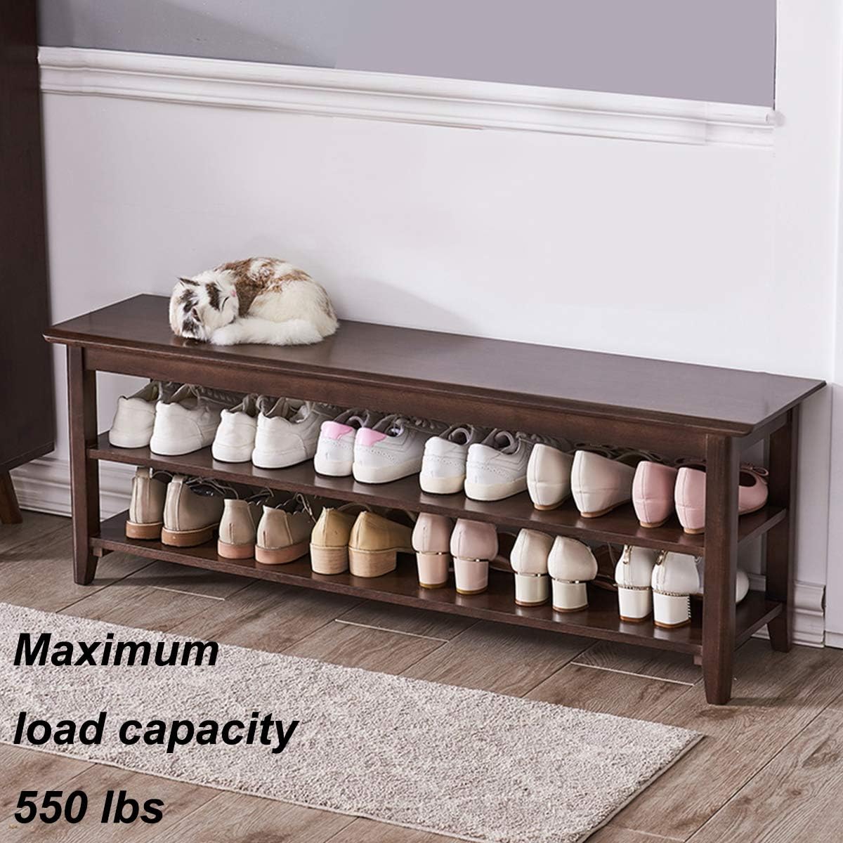 XKZG Storage Bench Wooden Shoe Rack Bench Rustic Solid Wood Entryway Bench (Brown,47.2")