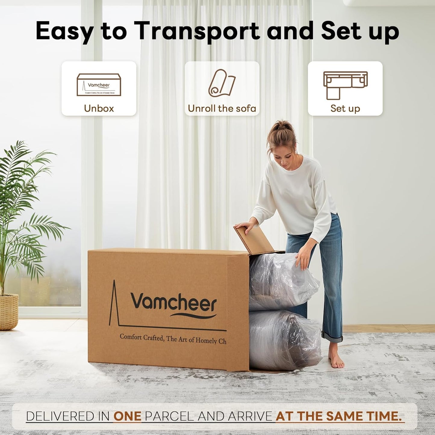 Vamcheer Modular Sectional Sofa with Chaise, Modern L Shaped Cloud Couch with Deep Seat, Sectional Couches for Living Room, Bedroom, Office, No Assembly Required, Cream