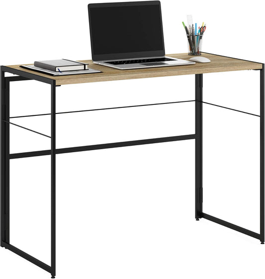Furinno Riau No Tool/No Assembly/Folding Metal Frame Computer Desk, Sonoma Oak/Black, 39 Inch