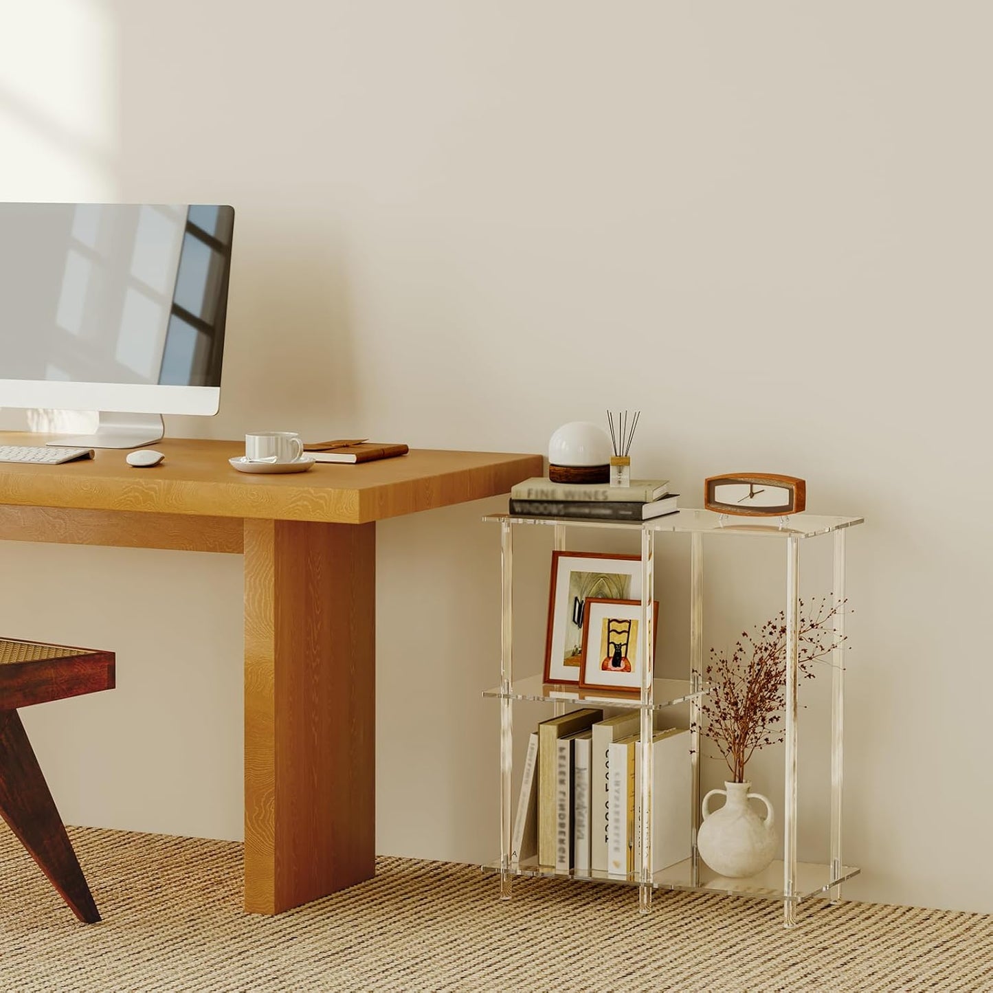 Acrylic 3-Cube Bookshelf for Small Spaces, 11.6" D x 23.6" W x 26.5" H, Clear Short Bookcase, Modern, 3-Tier Open Book Shelf for Living Room, Bedroom, Office, Easy Assembly