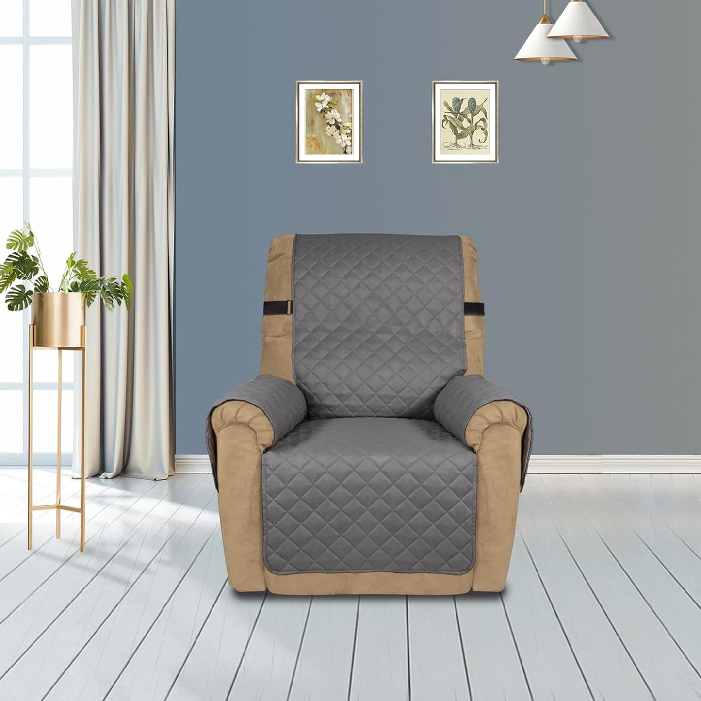 PureFit Reversible Sofa Cover Water Resistant Recliner Couch Cover, Machine Washable Furniture Cover with Adjustable Strap for Dogs, Pets (Recliner, Gray/Light Gray)