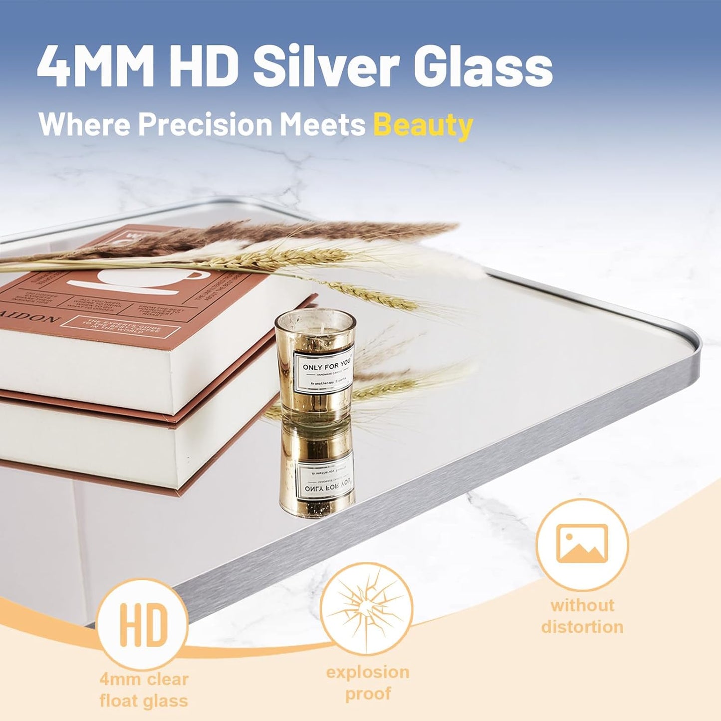 24x36 Inch Silver Bathroom Mirror for Wall, Metal Framed Rectangle Mirror with Rounded Corner, Bathroom Vanity Mirror in Aluminum Alloy, Hangs Horizontally or Vertically