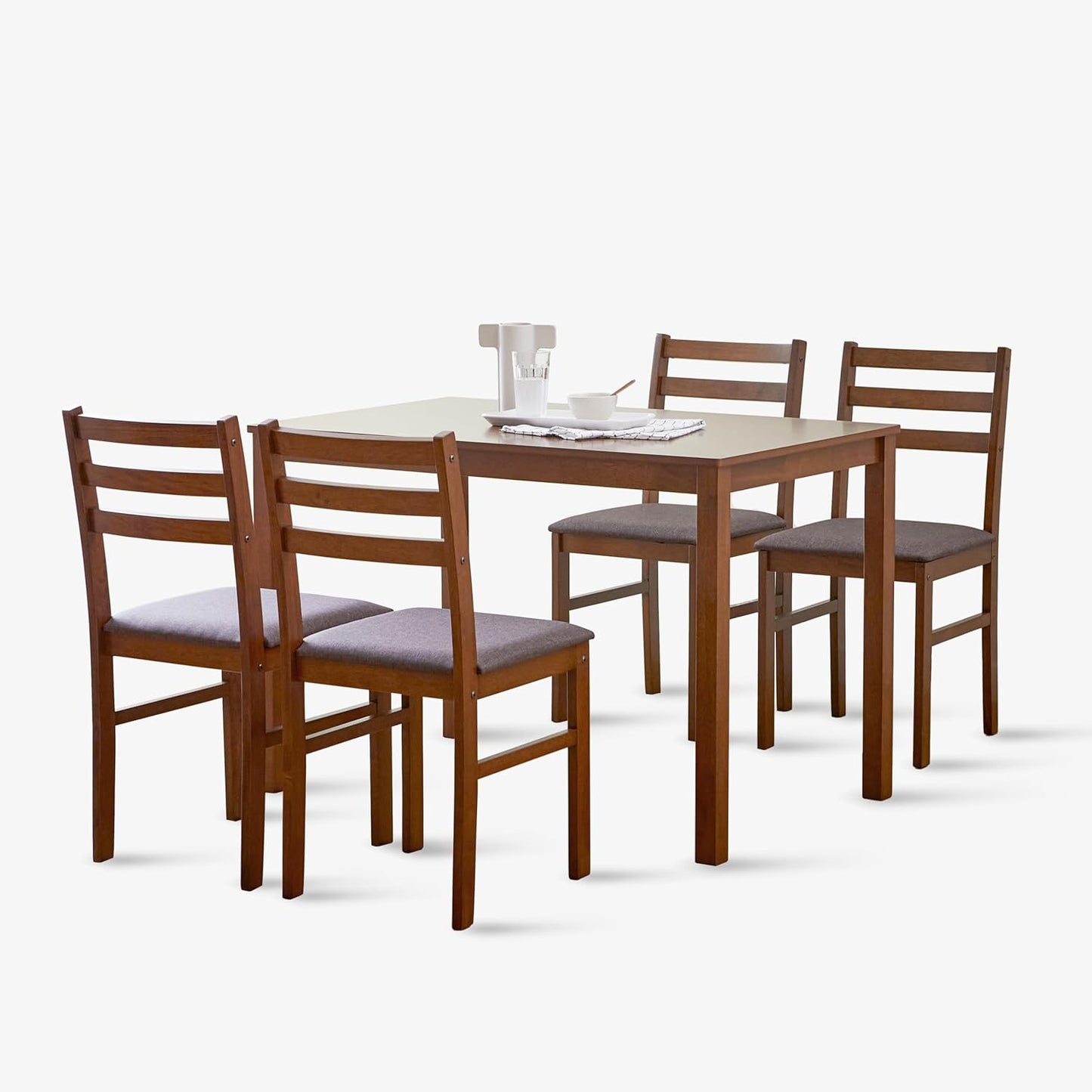 Livinia Seattle 5-Piece Wooden Dining Table Set for 4, Modern Farmhouse Kitchen Dining Room Set with Solid Wood Ladder Back Chairs for Small Space (Antique)