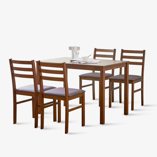 Livinia Seattle 5-Piece Wooden Dining Table Set for 4, Modern Farmhouse Kitchen Dining Room Set with Solid Wood Ladder Back Chairs for Small Space (Antique)
