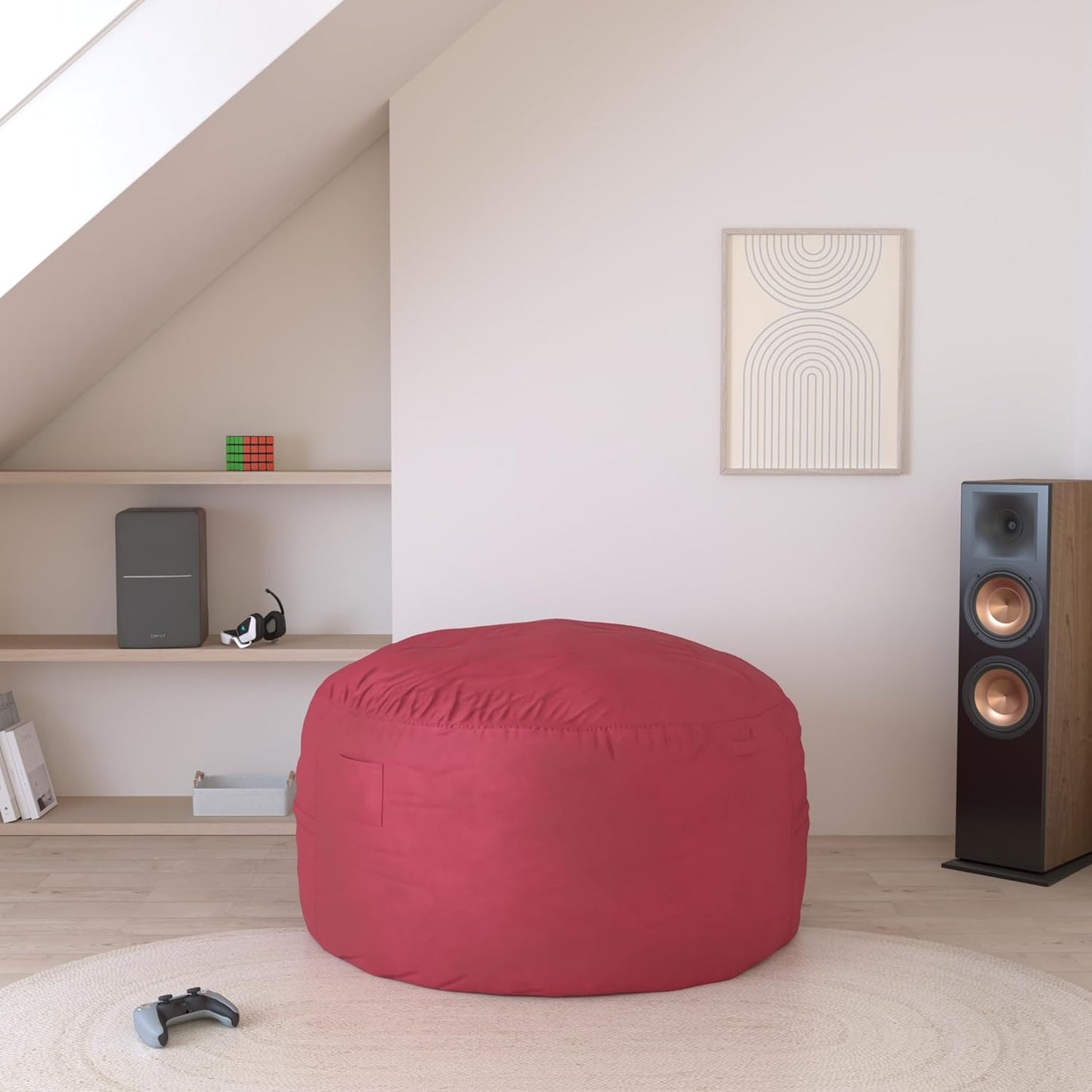 Homguava 5FT Bean Bag Chair Giant BeanBag with Memory Foam Filled, Comfy Bean Bag Chairs for Adults, Adult Bean Bag Chair with Dutch Velvet Cover for Living Room Bedroom-Red