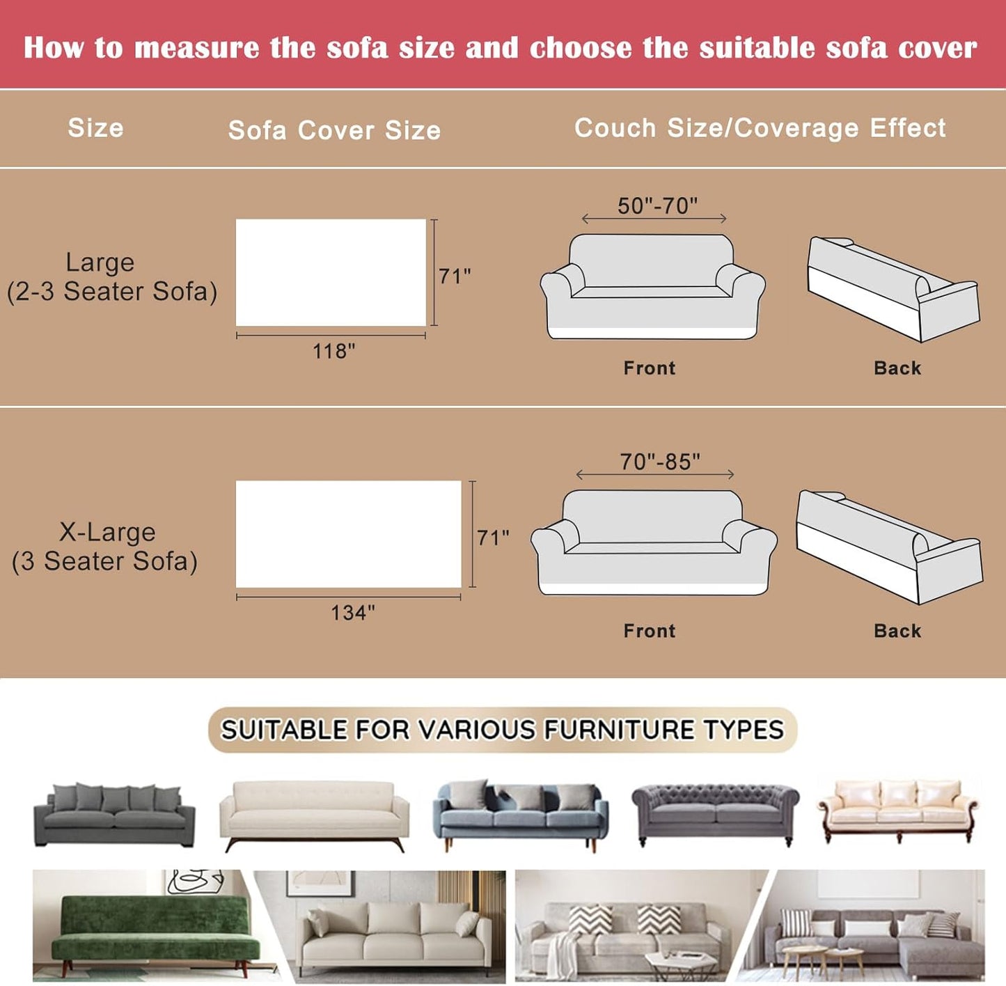 Soft Warm Faux Fur Sofa Cover Thick Shaggy Fuzzy Sectional Couch Cover Plush Furniture Cover Fluffy Furniture Cover for Couch Sofa Bed(Khaki,71" x 134")