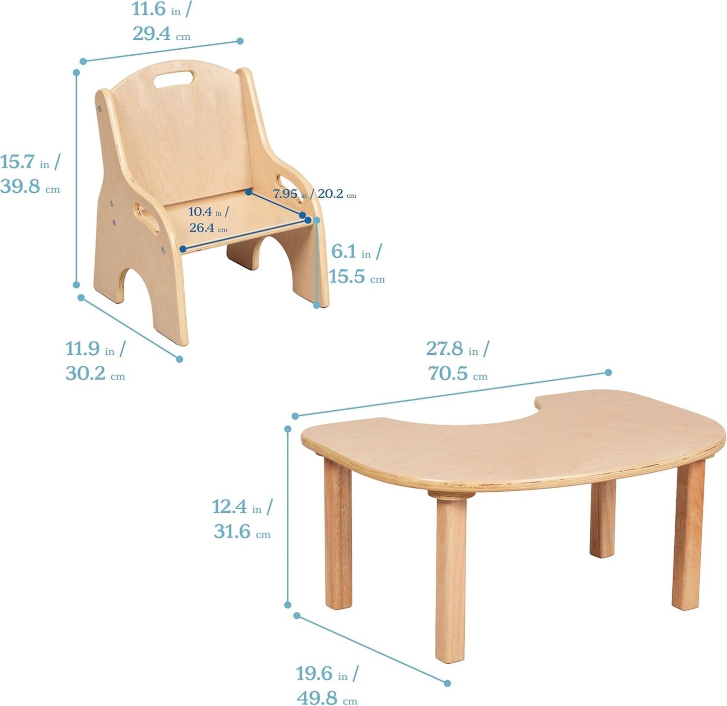 ECR4Kids Little Learner Table and Chair Set, Kids Furniture, Natural