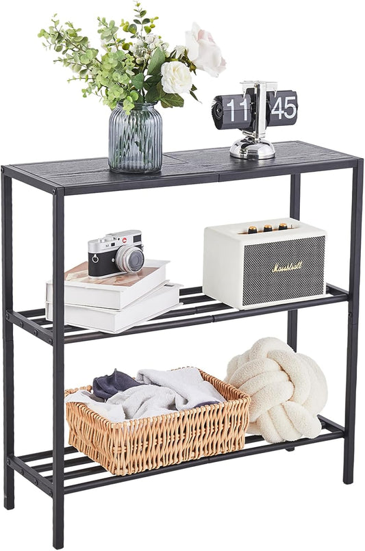 Wimarsbon 29.5" Narrow Console Table, 3-Tier Entryway Tables, Thin Sofa Table with Shelves, Metal Frame, Side Table, Display Table, for Hallway, Entrance, Living Room, Bedroom (Black Frame Black)