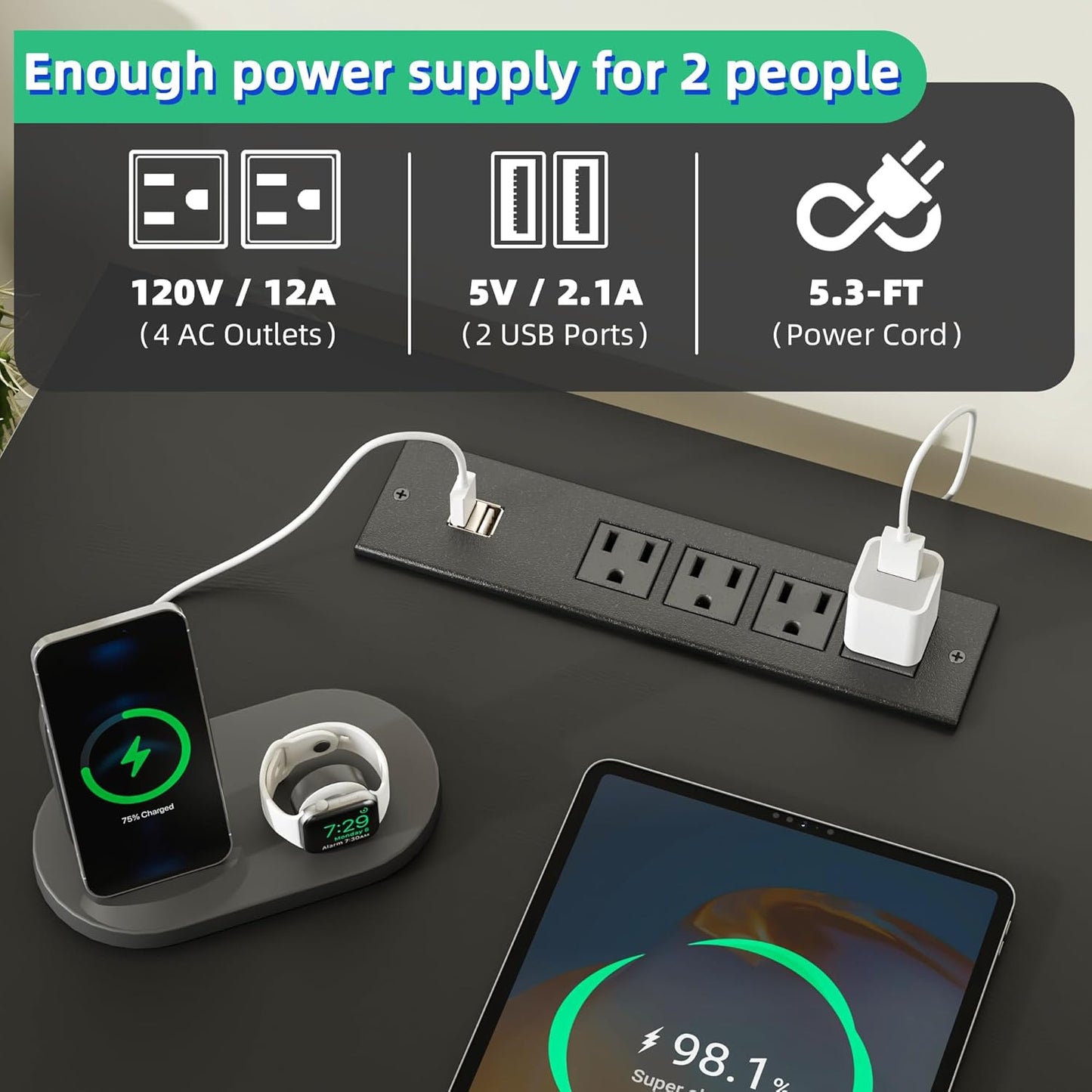 93'' Two Person Desk with Charging Station, Long Desk with 3 Drawers and Printer Shelf, Double Computer Desk, Fabric Drawers, 2 Person Writing Study Table Workstation for Home Office, Black