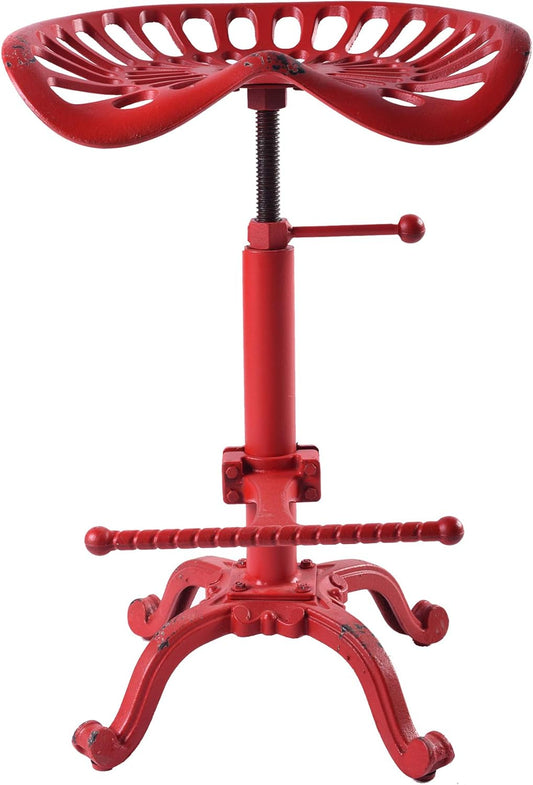 Diwhy Rustic Industrial Farmhouse Tractor Seat Adjustable Bar Stool Industrial bar Chair (Aged Red, Cast Iron)