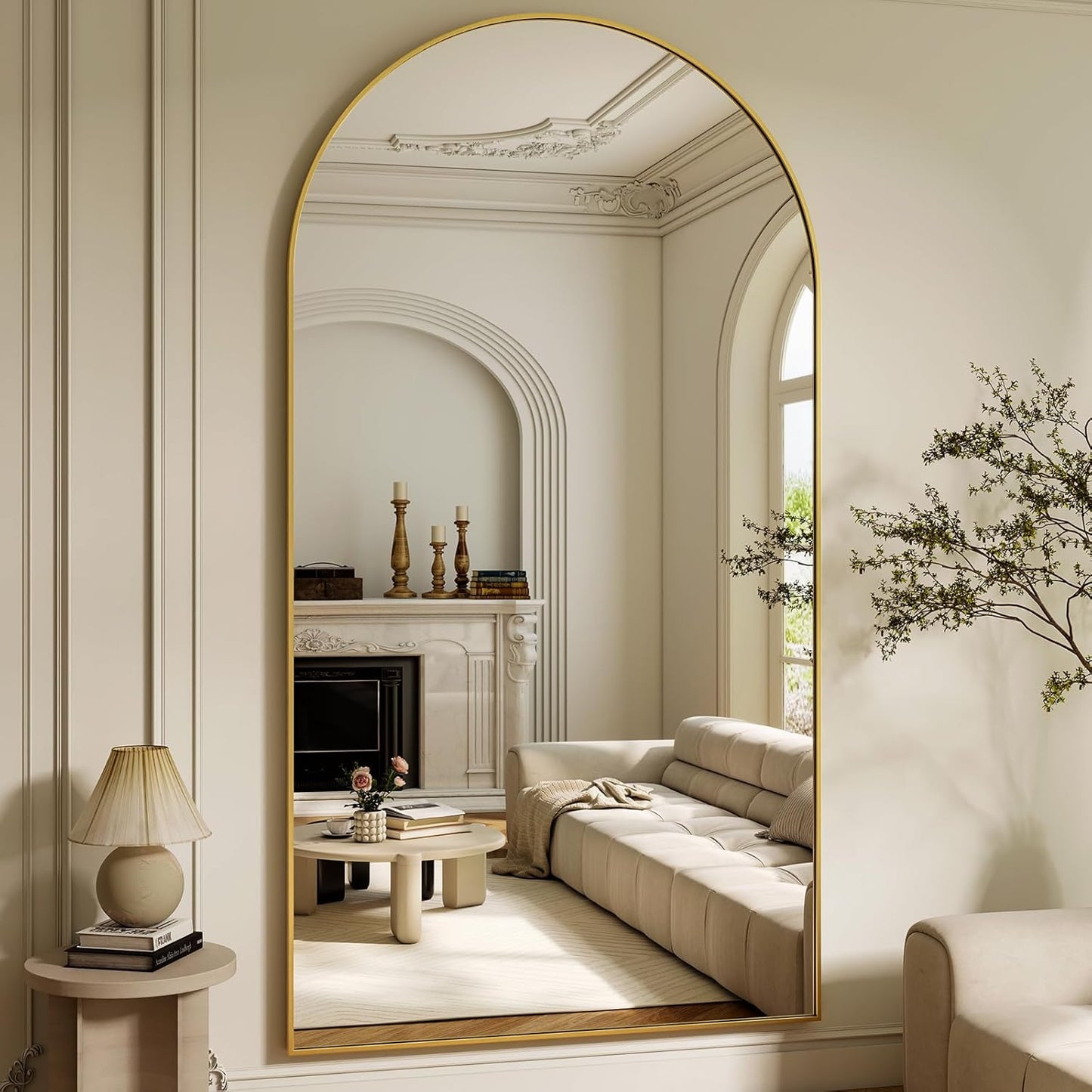 86"x40" Arched Full Length Mirror Floor Mirrors with Aluminum Alloy Frame Free-Standing Wall Mounted Floor Mirrors or Large Dressing Mirror, Gold Mirror Full Length