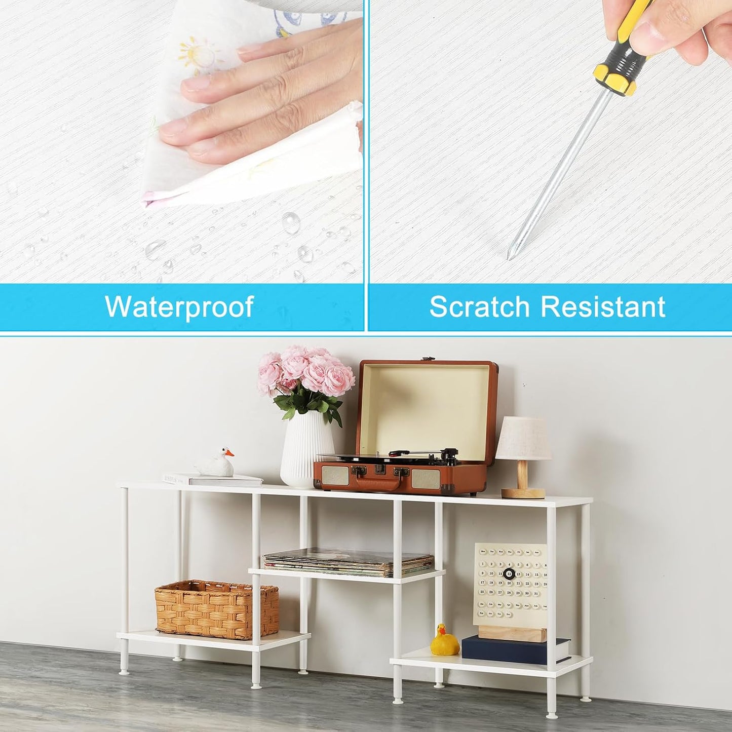 BTY White TV Stand for Bedroom 3 Tier Small Entertainment Center with Storage Industrial TV Media Console Table for 50 Inch TVs, Living Room, Small Space