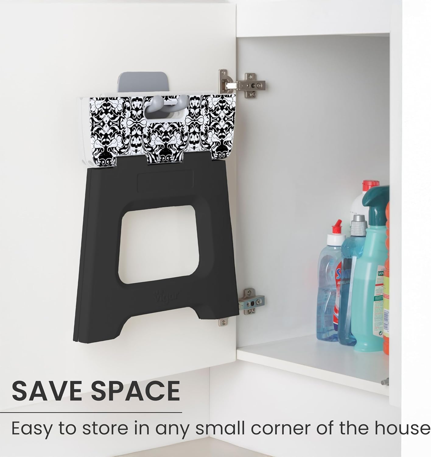 Vigar Compact Step Stool Foldable, 12-1/2-inch Step Stools for Adults up to 330 Pound, Lightweight Stool, Non-Slip Folding Step Stool, Rococco Black