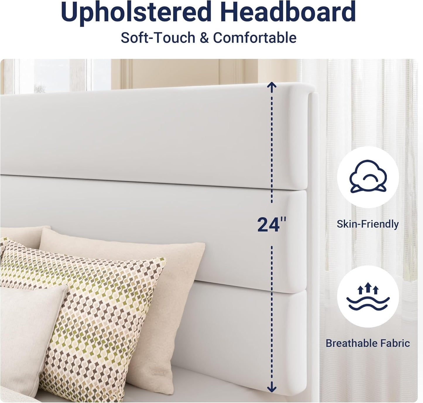 Allewie Twin Size Platform Bed Frame with Velvet Upholstered Headboard and Wooden Slats Support, Fully Upholstered Mattress Foundation/No Box Spring Needed/Easy Assembly, White