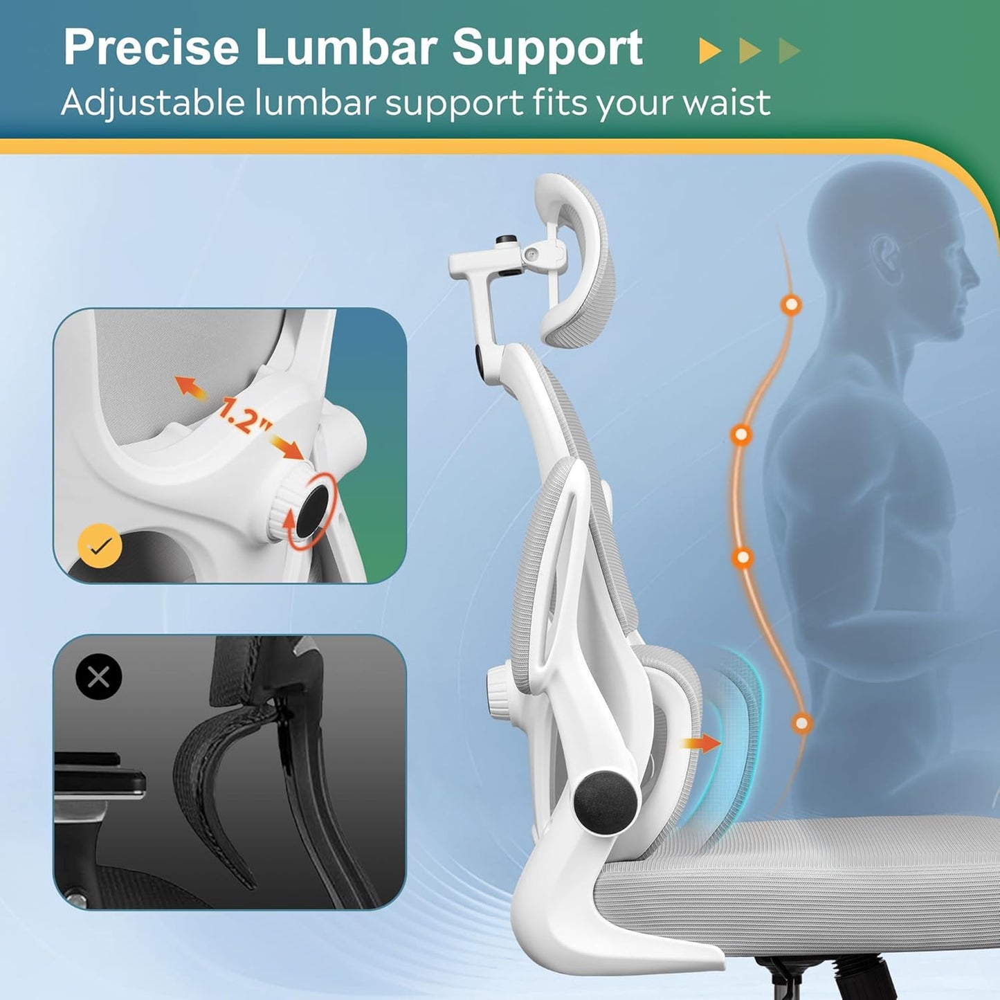 DEVAISE Office Chair, Breathable White Mesh Elegance with Ergonomic Comfort for Professionals & Gamers