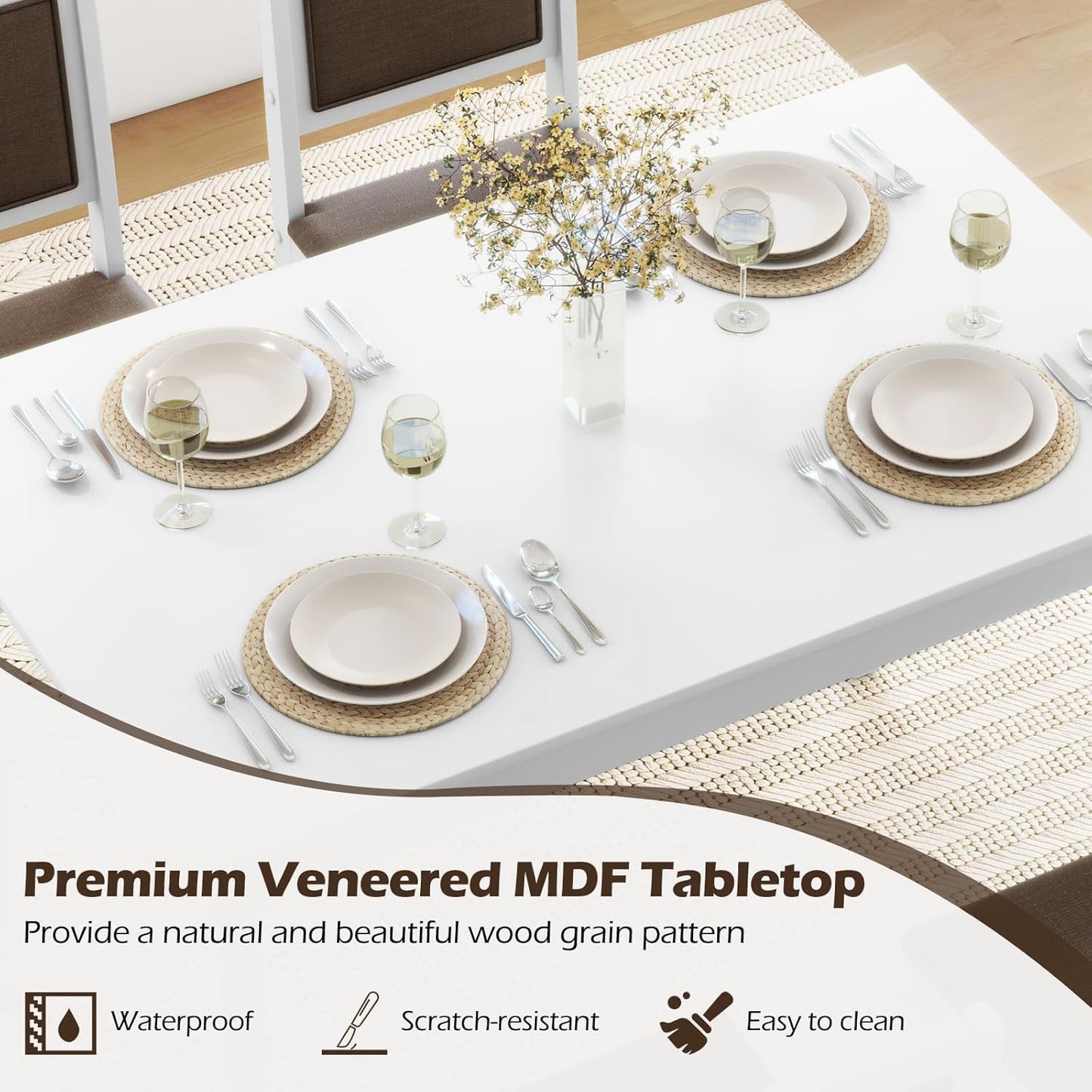 Giantex 5-Piece Dining Table Set for 4 - Breakfast Nook Table Set with Kitchen Table, 4 Upholstered Chairs, Wood Legs, Space-Saving Dinette Set, Kitchen Table Chairs Set of 4 (White+Brown)