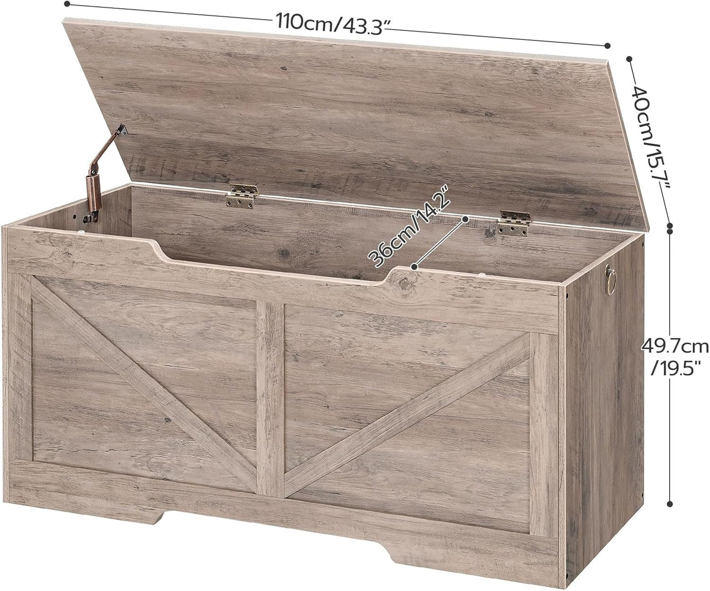 HOOBRO Storage Bench, 43.3” Retro Wooden Storage Chest with U-Shaped Cut-Out Pull, Safety Hinge, Supports 220 lb and Easy Assembly for Toy Box Organizer (Greige) BG772CW01