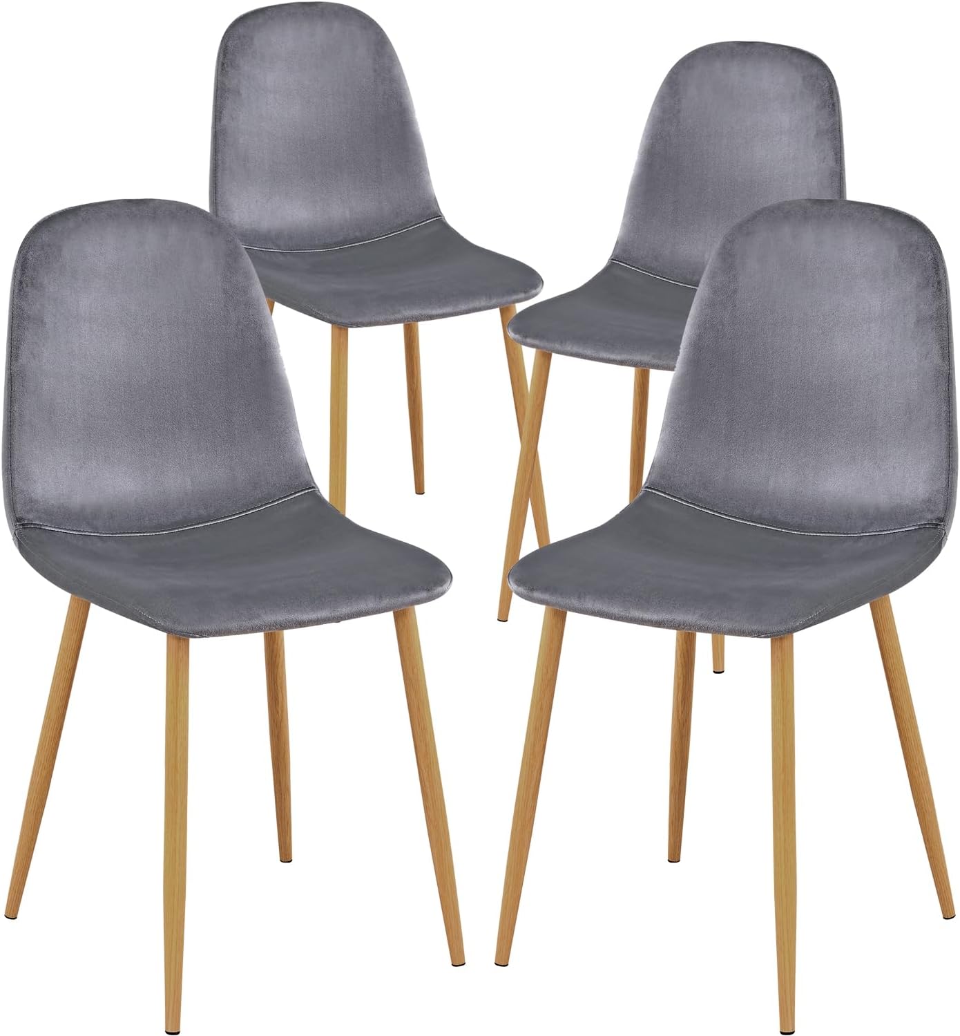 FurnitureR Dining Chairs Set of 4, Velvet Dining Room Seating, Upholstered Armless Kitchen Chairs, Side Chair Mid-Back with Metal Legs for Living Room Bedroom Home Office, Grey