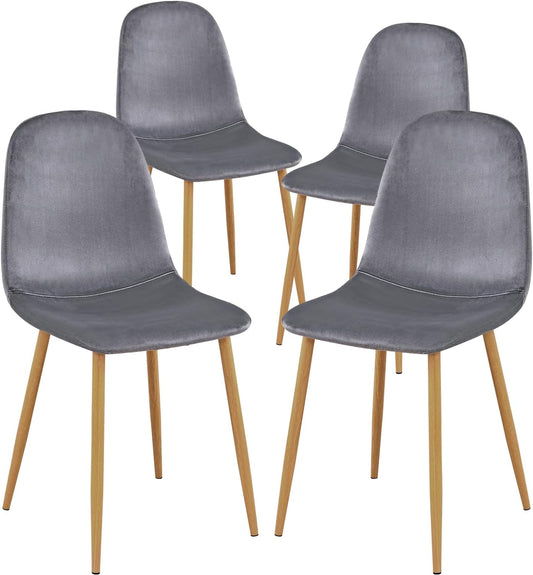 FurnitureR Dining Chairs Set of 4, Velvet Dining Room Seating, Upholstered Armless Kitchen Chairs, Side Chair Mid-Back with Metal Legs for Living Room Bedroom Home Office, Grey