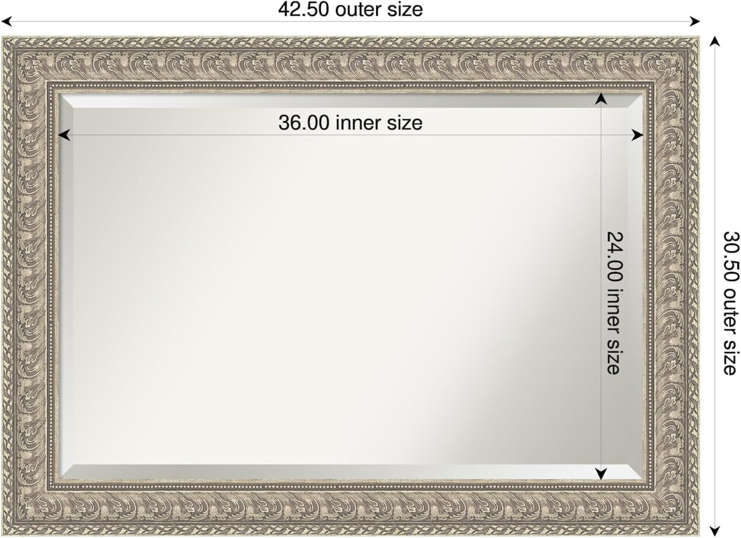 Amanti Art Silver Bathroom Mirror for Over Sink, 31x43 Sydney Silver Rectangle Vanity Mirror, Large Traditional Frame, Hangs Horizonally and Vertically, Bathroom Wall Decor, Beveled Edge