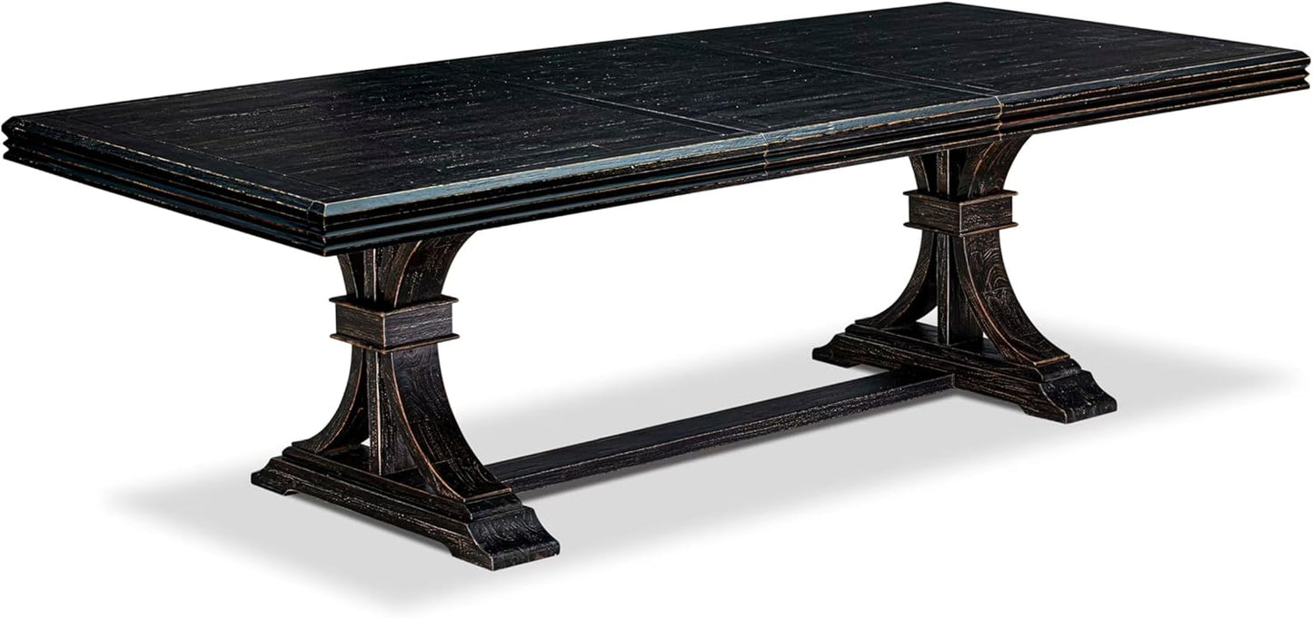 NEMA9-SBB-34 9-pc Modern Dining Set Consists of a Mid Century Dining Table and 8 Dark Grey Polyester Chairs with Button Tufted Back, 44x100 Inch, Sand Blasting Black