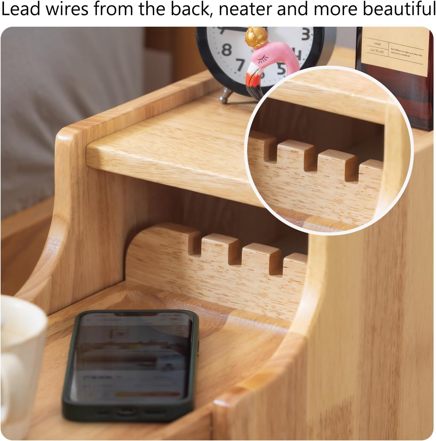 Small Nightstand, Narrow Nightstand, Solid Slim Wood Night Stand for Small Spaces, Couch, Nature Color 7.87in Wide