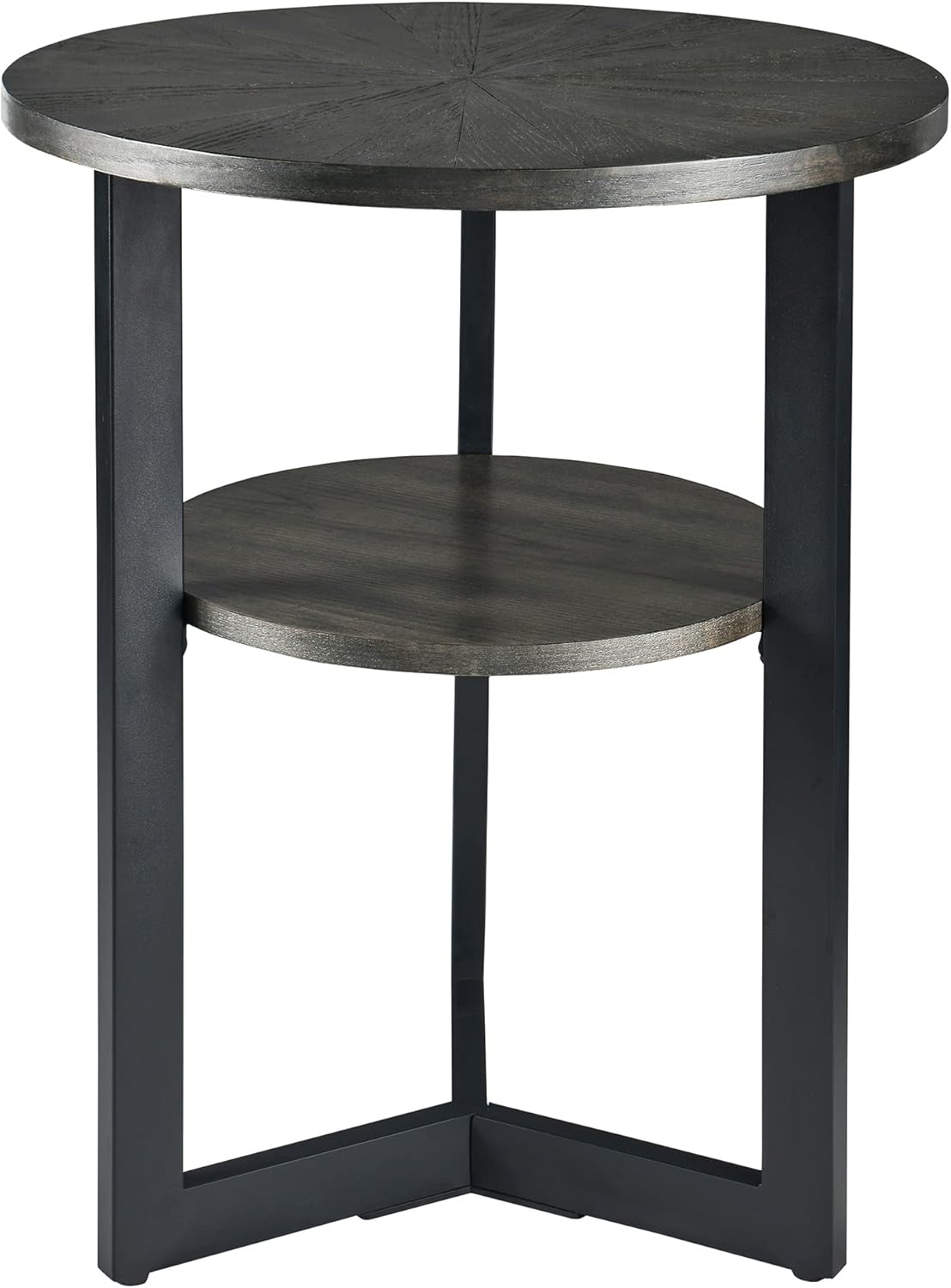 MODERION Small Round End Table with Storage Shelf, Circular Solid Wood Sofa Side Metal Leg, 2-Tier Telephone Table, Nightstand, 24''H x 19.3''D for Living Room Bedroom Entryway Brushed Black BZ1338BK
