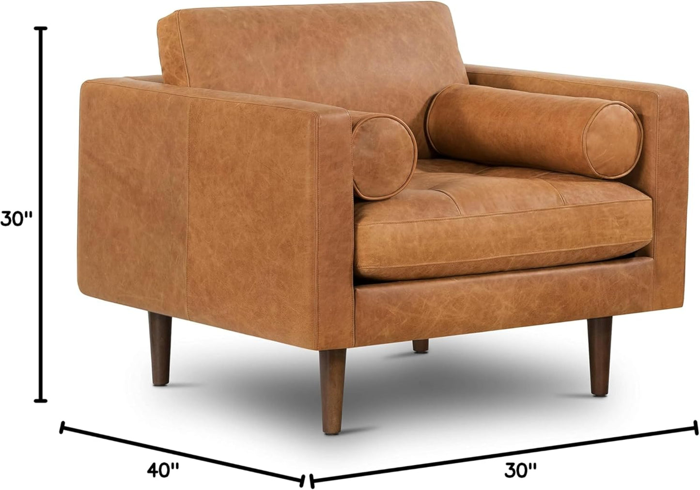 Poly & Bark Napa Lounge Chair - Leather Chair with Tufted Back - Full-Grain Living Room Armchair with Feather-Down Topper - Single Couch - Vintage Italian Leather in Cognac Tan